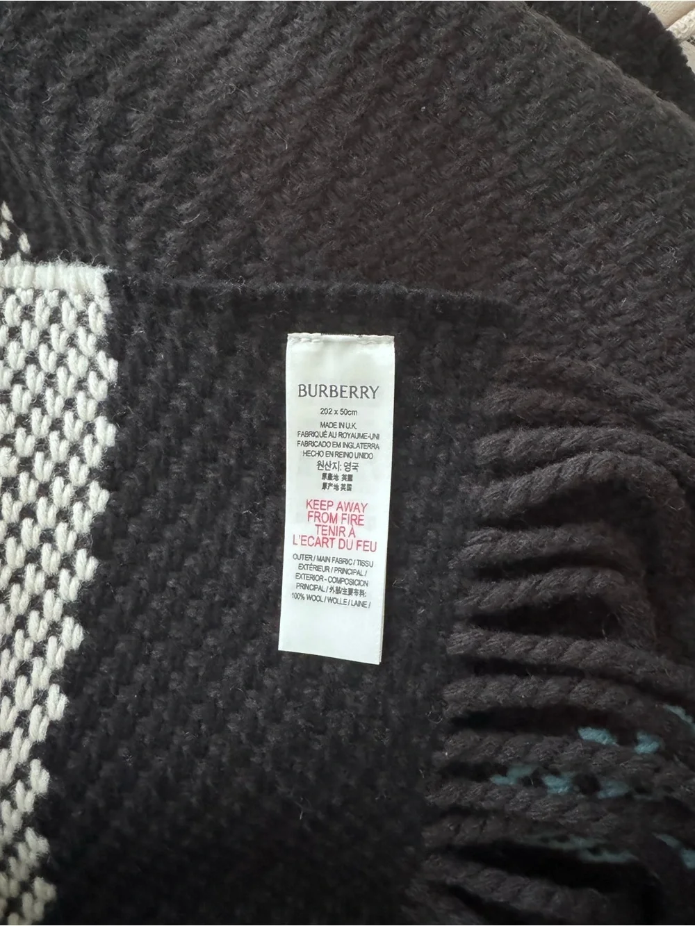 Burberry Black & White Throw Blanket with Teal Accents